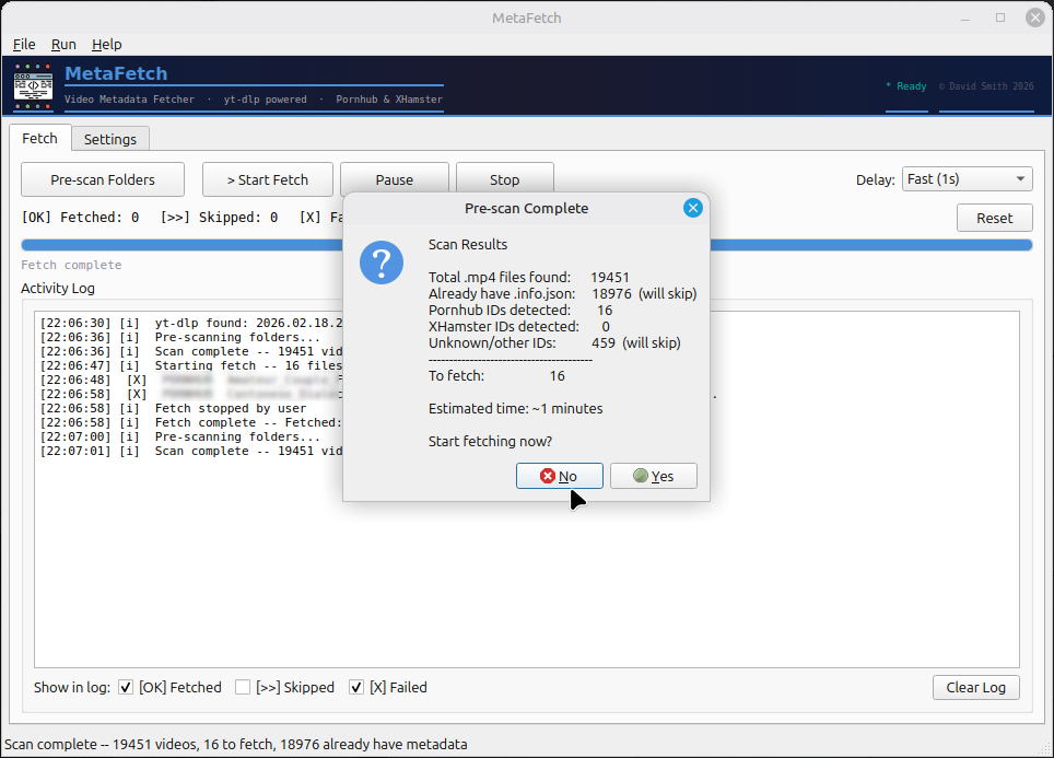 MetaFetch Pre-scan results